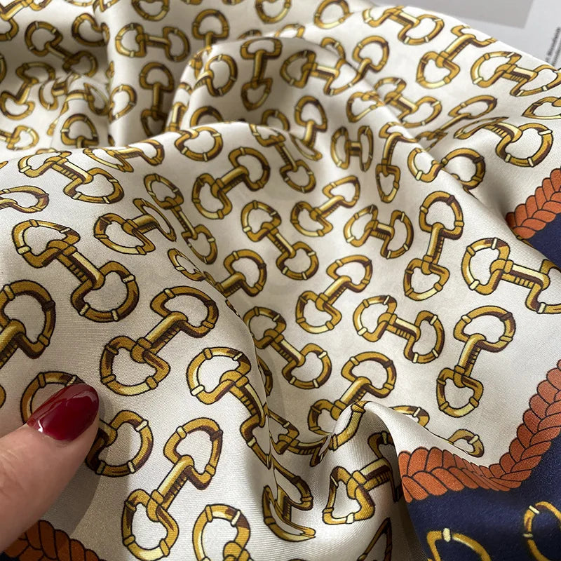 2024 New Silk Shawl Square Scarf for Women Neckerchief Female Headband Hair Wrap Print Ladies Foulard Fashion Hijab Bandana
