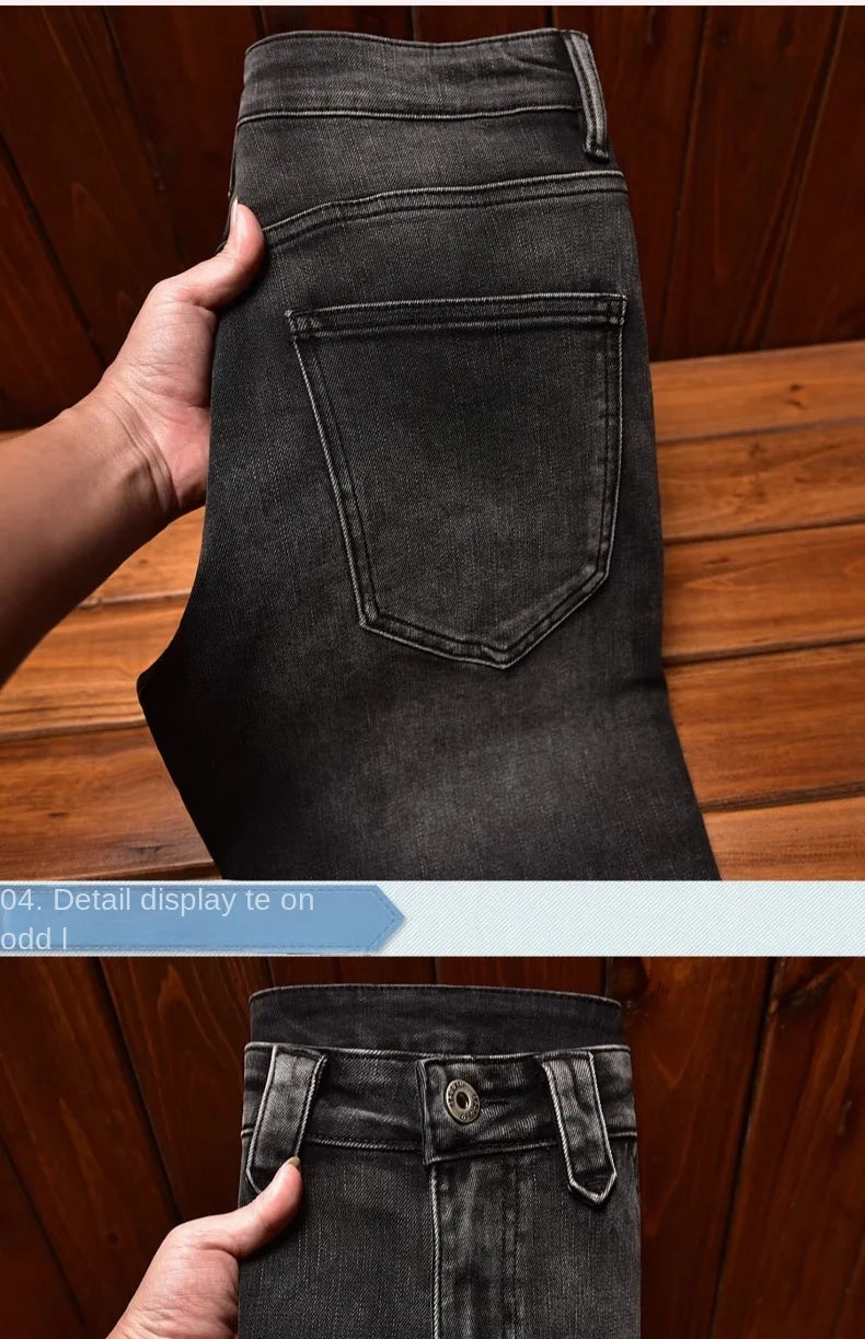 Motorcycle Jeans Black and Gray for Men 2024 Fashion Rock Skinny Pants Personality Stitching Vintage Men's Skinny Trousers