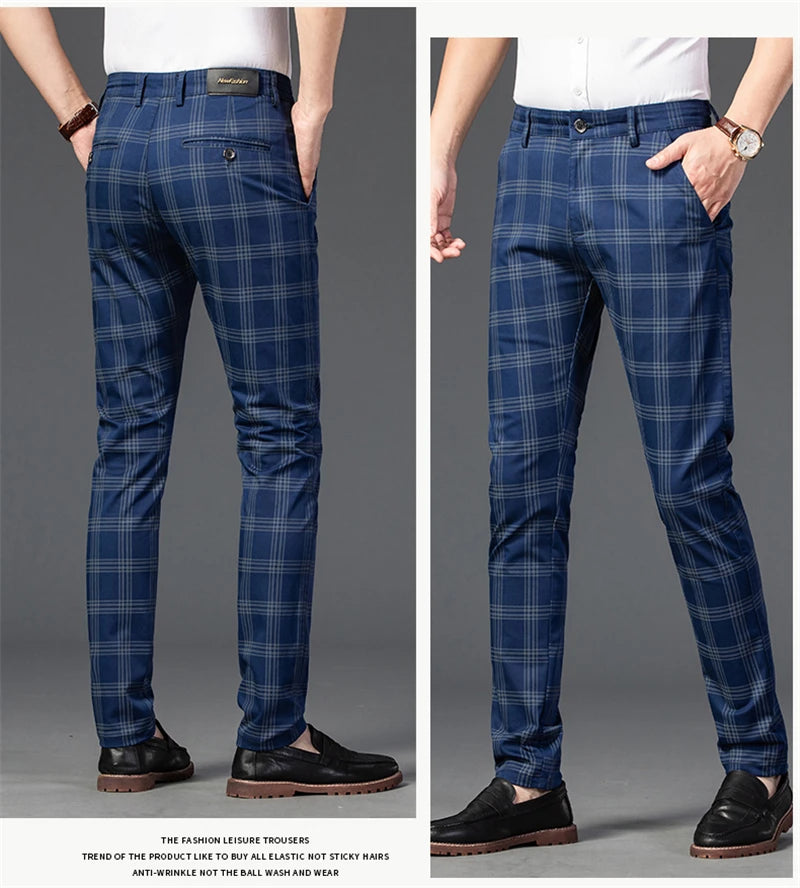 Spring Men's Trousers Fashion Business Classic Stripe Plaid Black Solid Color Trouser High Quality Formal Suit Pants Male 30-38
