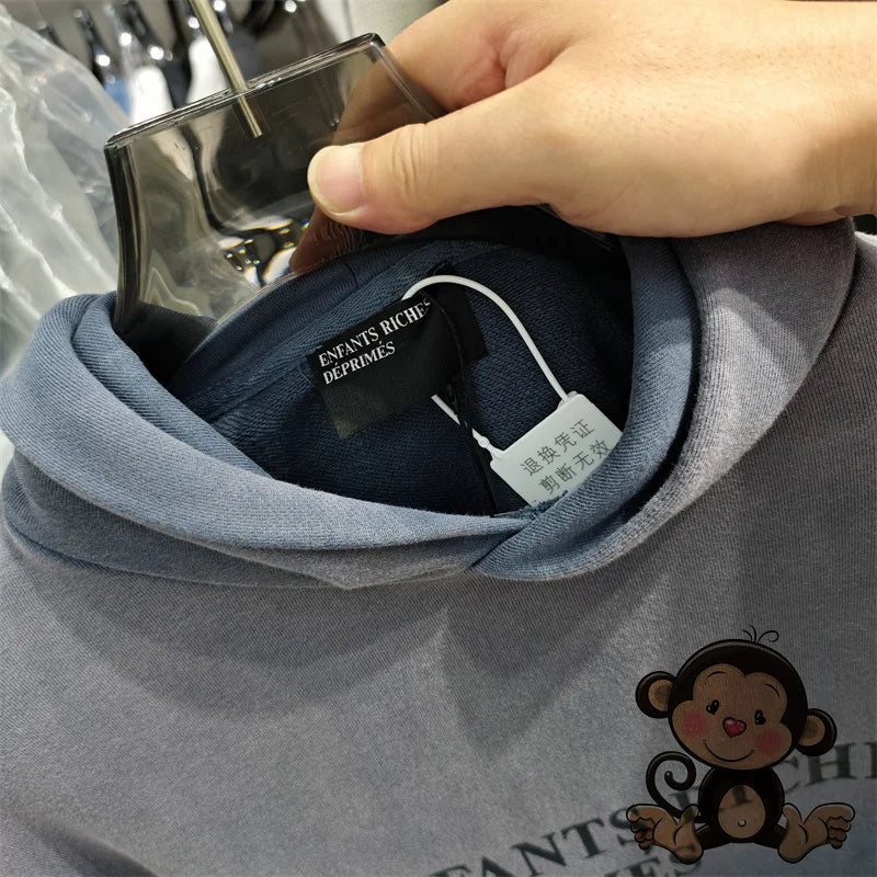 Washed Blue Best Quality 1:1 ERD Men's Hoodie Thick and Loose Enfants Riches D é Prim é s Printed Sweatshirt