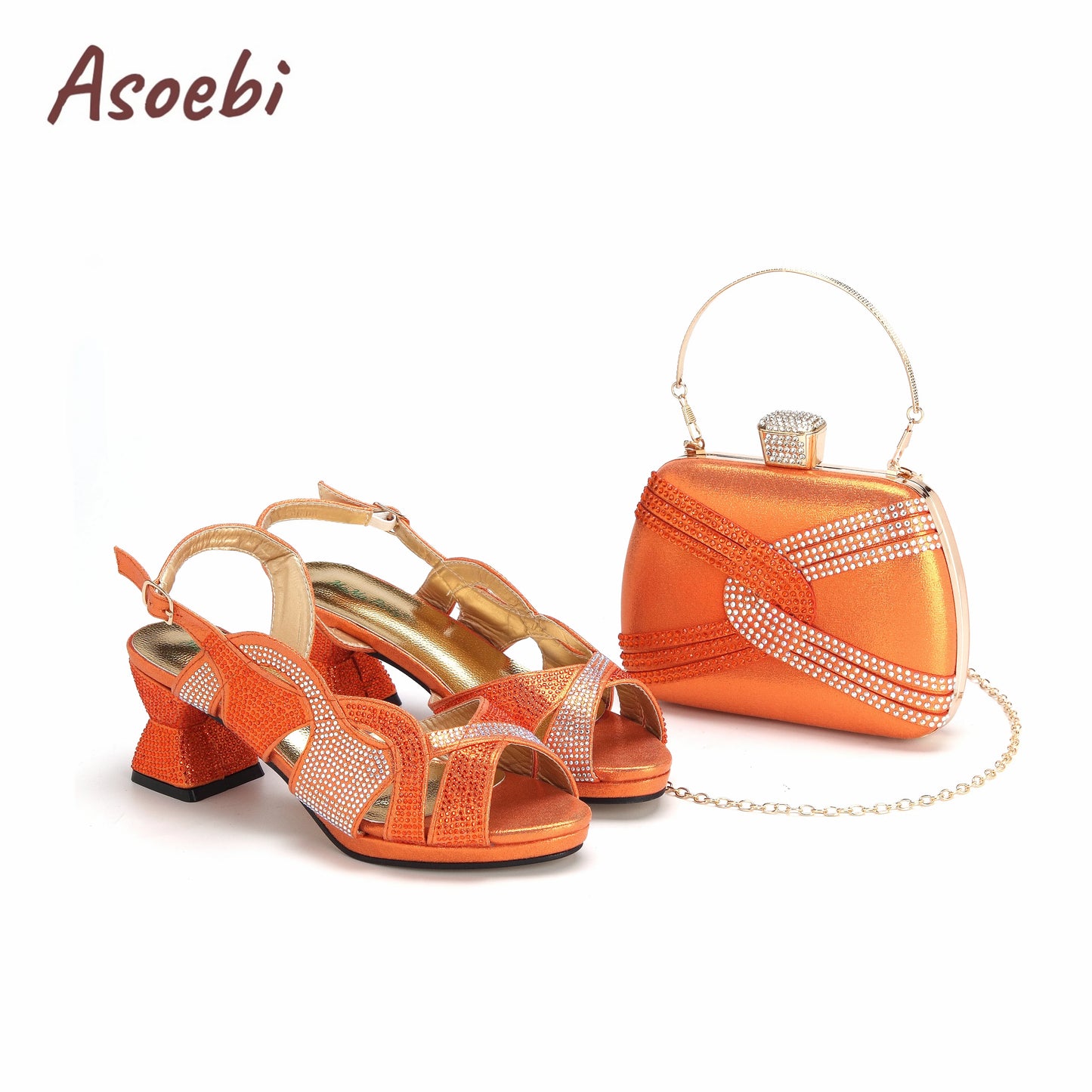 Black Color Sandals for Women 2024 Luxury Comfortable Pumps Low Heels Rhinestone Design Wedding Party Shoes and Bags Set