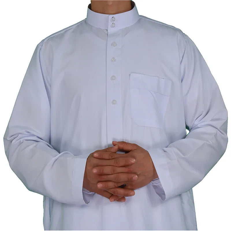 New 2024 Muslim Middle East Men Long Sleeve Arab Crew Neck Islamic Solid Color Kaftan Maxi Dubai Long Jubba Thobe Abaya Clothes