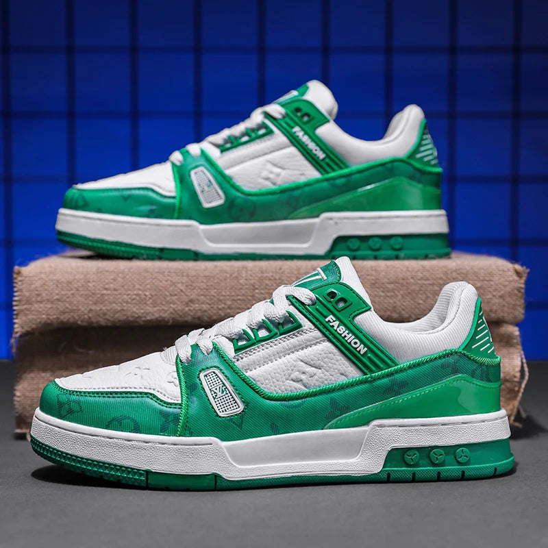 2025 Spring Korean Style Printed Men's Thick-Soled Sneakers Trendy Low-Cut Casual Shoes Lightweight Versatile Couple White Shoes