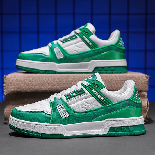 2025 Spring Korean Style Printed Men's Thick-Soled Sneakers Trendy Low-Cut Casual Shoes Lightweight Versatile Couple White Shoes
