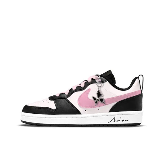 【Customize】Nike Court Borough Skateboarding Shoes Women's Low-top Black/white/pink Sneakers shoes BQ5448-115