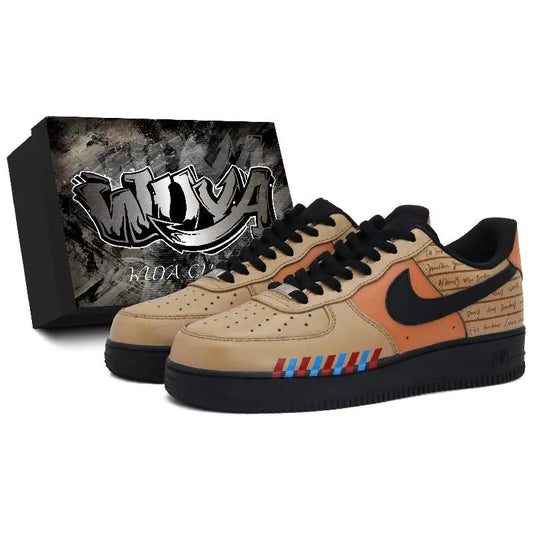 [Custom A letter from afar - Men's S-BOX]Nike Air Force 1 Low WUYA Low-Top Skateboard Shoes Men's Black Yellow