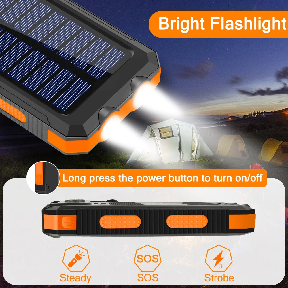 Waterproof Outdoor Solar Power Bank 20000mAh Dual USB Travel Outdoor Solar Mobile Phone Charger Solar Powerbanks For Camping