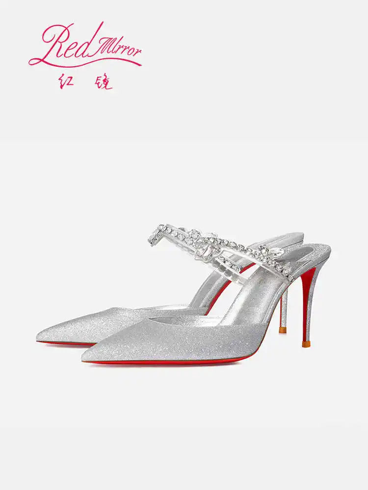 Heeled sandals Red Shiny Bottom Women's Shoes Gladiator Sandals Summer Shoes Woman 2024 Luxury Rhinestone High-heeled slippers