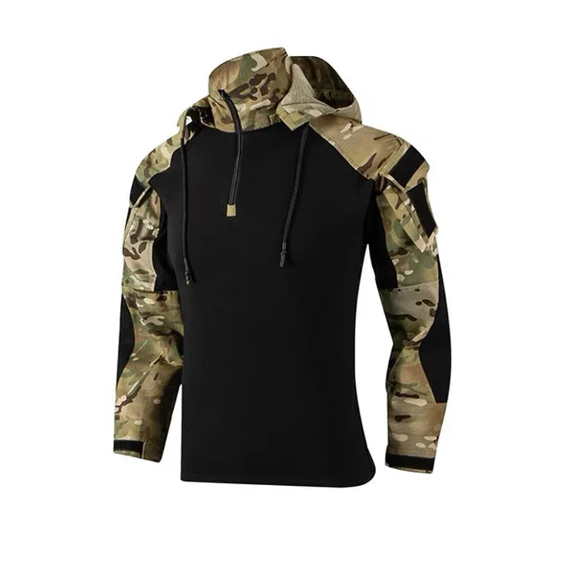 Outdoor Paintball Tactical Suits Uniform Camo Hunting Pants with Pad Airsoft Clothes Sets Combat Shirts with Hood Wear Resistant