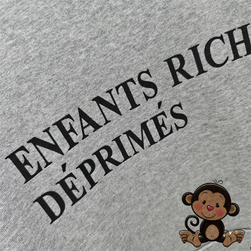 Washed Blue Best Quality 1:1 ERD Men's Hoodie Thick and Loose Enfants Riches D é Prim é s Printed Sweatshirt