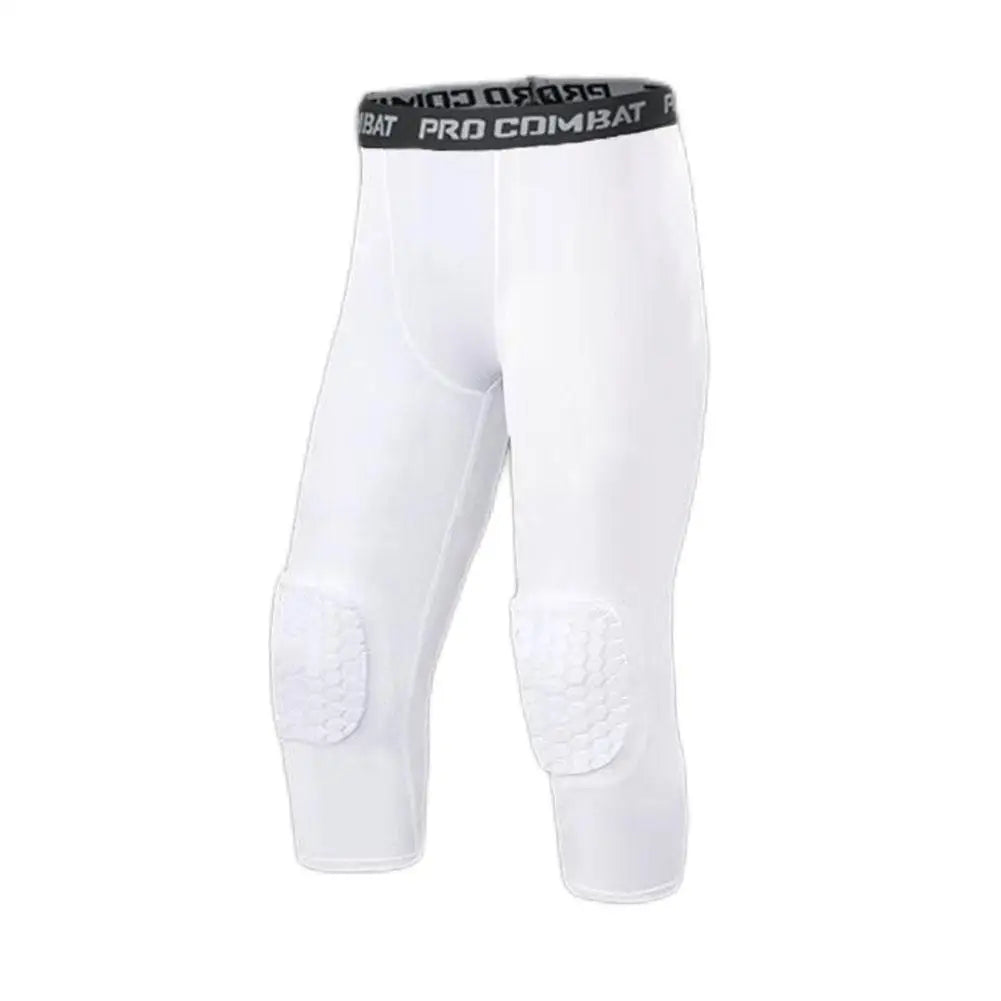 Men's Honeycomb Knee Pads Running Anti-collision Tight Safety Pants Basketball Training 3/4 Leggings Sports Compression Pants