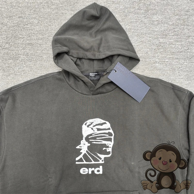 Retro washed black ERD hoodie loose casual men's and women's sportswear