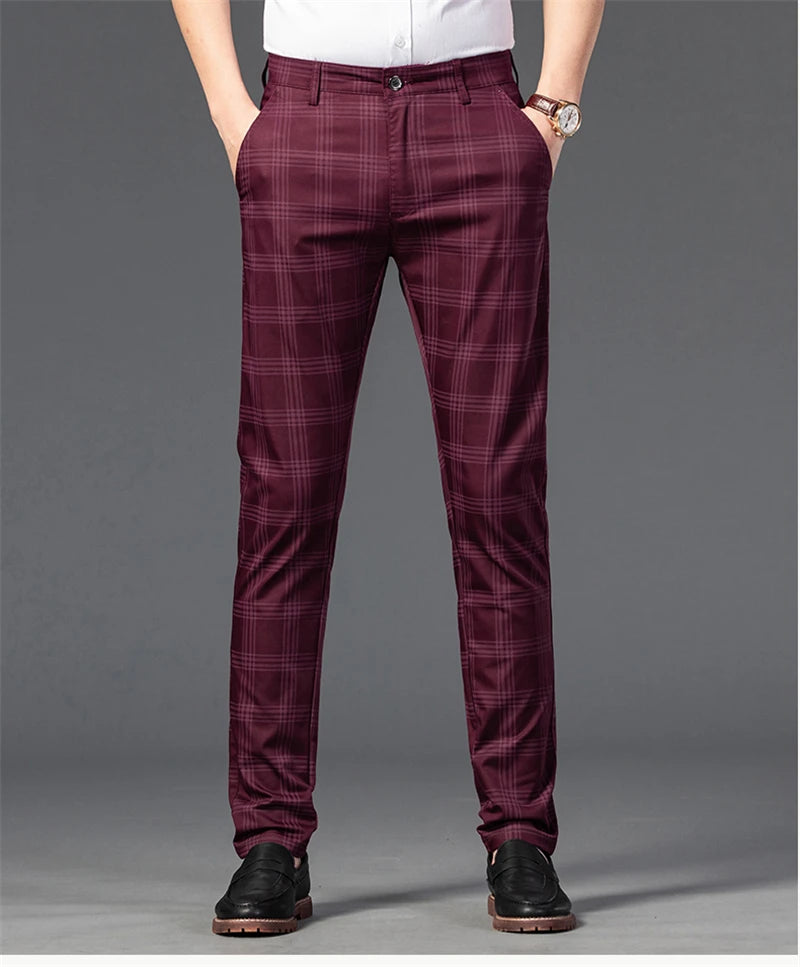 Spring Men's Trousers Fashion Business Classic Stripe Plaid Black Solid Color Trouser High Quality Formal Suit Pants Male 30-38