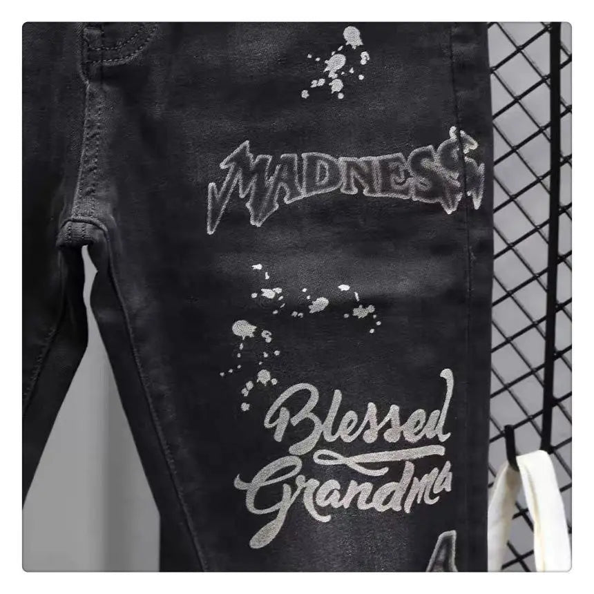 New Arrival Fashion Luxury Brand Designer with Print Hip-hop Boyfriend Men's Slim Luxury Denim Jeans Pants Cowboy Pants for Men