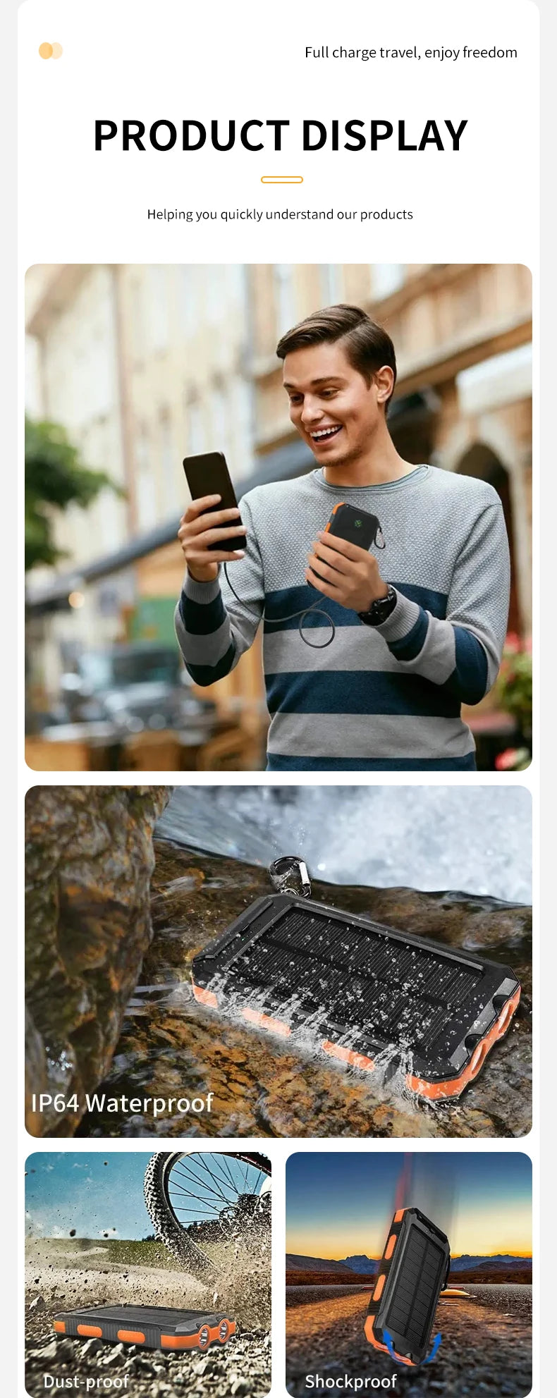 Waterproof Outdoor Solar Power Bank 20000mAh Dual USB Travel Outdoor Solar Mobile Phone Charger Solar Powerbanks For Camping