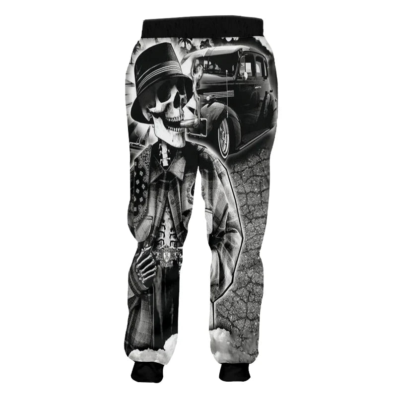 3d Print Skull Smoking Casual Y2k Pants Man Sweatpants New Cool Sweat Joggers Harem Male Full Length Hombre Hooded Golf Shirt