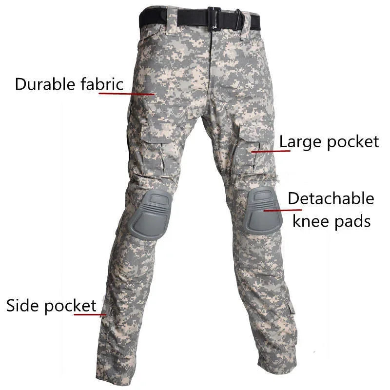 Outdoor Paintball Tactical Suits Uniform Camo Hunting Pants with Pad Airsoft Clothes Sets Combat Shirts with Hood Wear Resistant