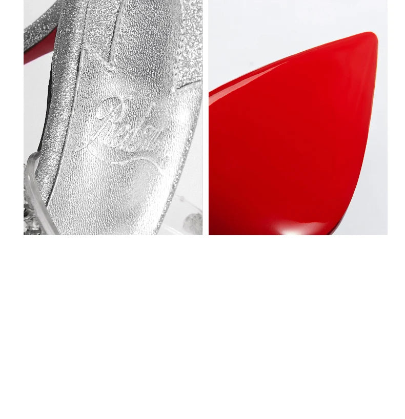 Heeled sandals Red Shiny Bottom Women's Shoes Gladiator Sandals Summer Shoes Woman 2024 Luxury Rhinestone High-heeled slippers