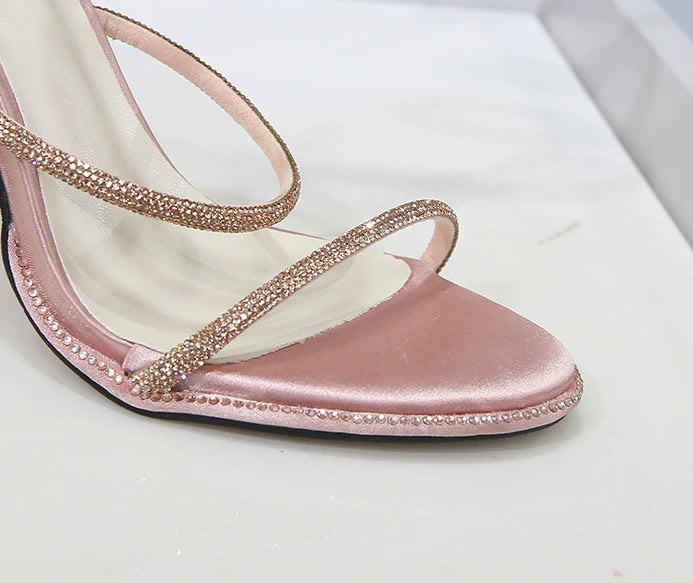 CHMURY Snake Wrapped Sandals Women's Summer Fashion 2024 New  Black Sexy Rhinestone Glitter Craystal Thin Heel High Heels