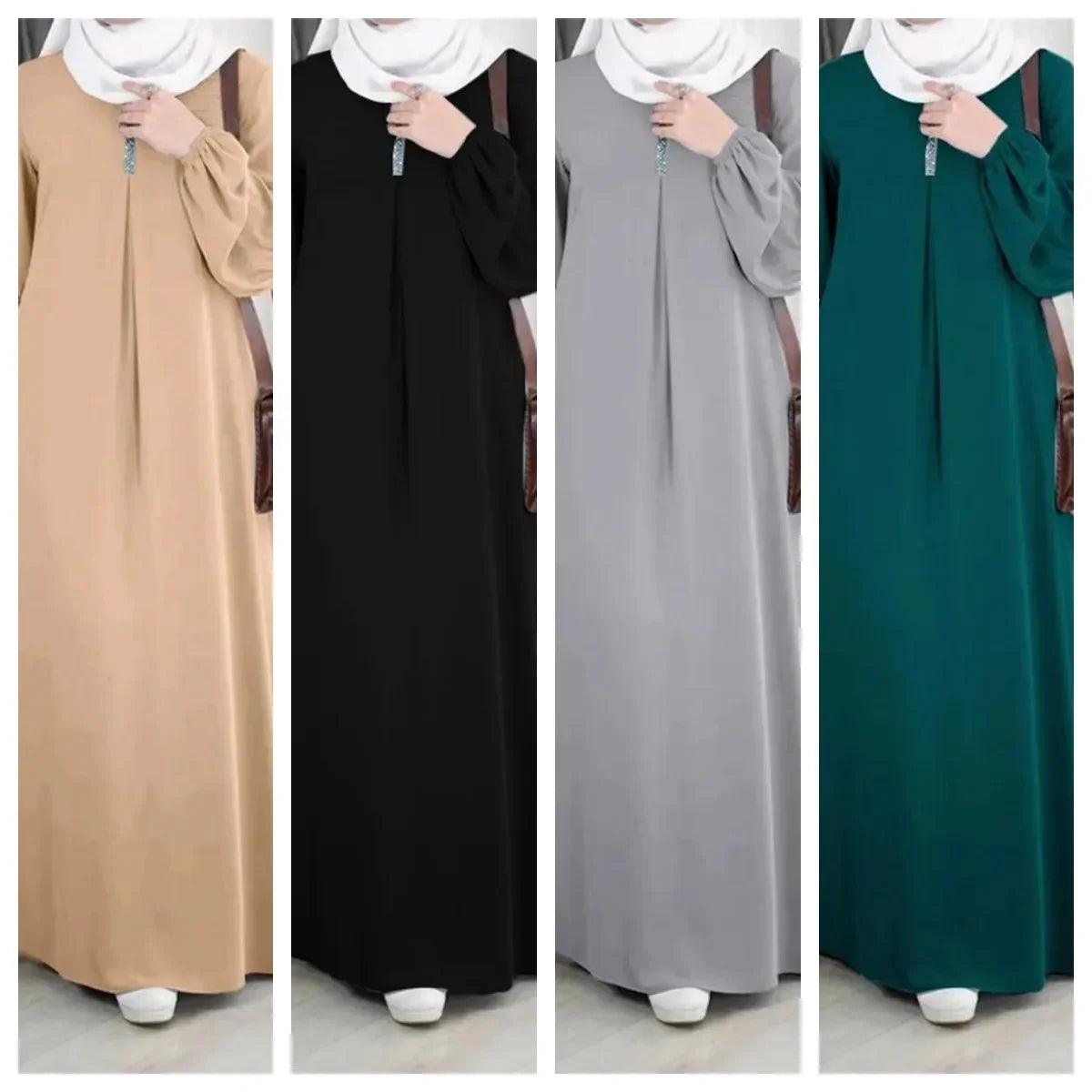Arabian Dubai Abayas Women Clothes Musulmane Casual Sequin Sundress Muslim Dress Women Stretch Cuff  Kaftan Lislamic Clothing