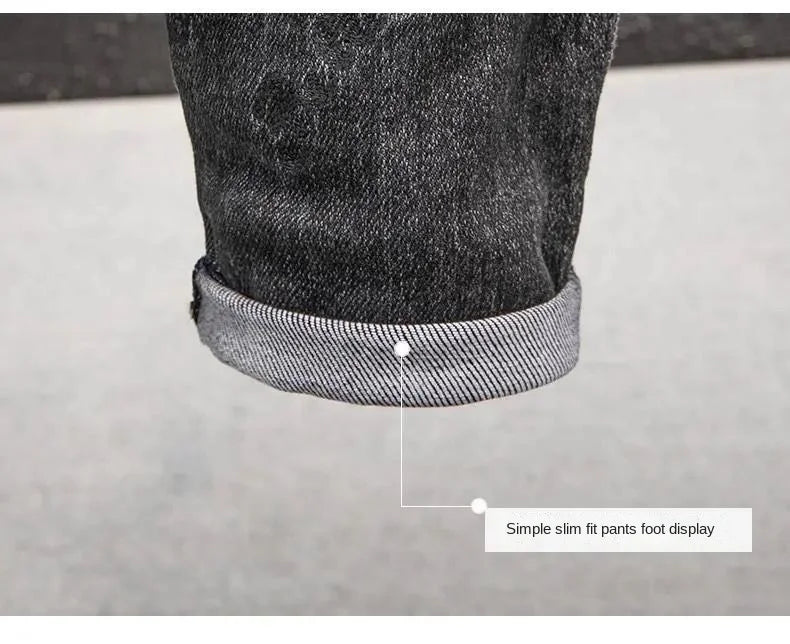 Fashion High-end Korean Luxury Streetwear Punk Casual Slim Fit Denim Jeans for Spring and Autumn with 3D Embroidery Design Jeans