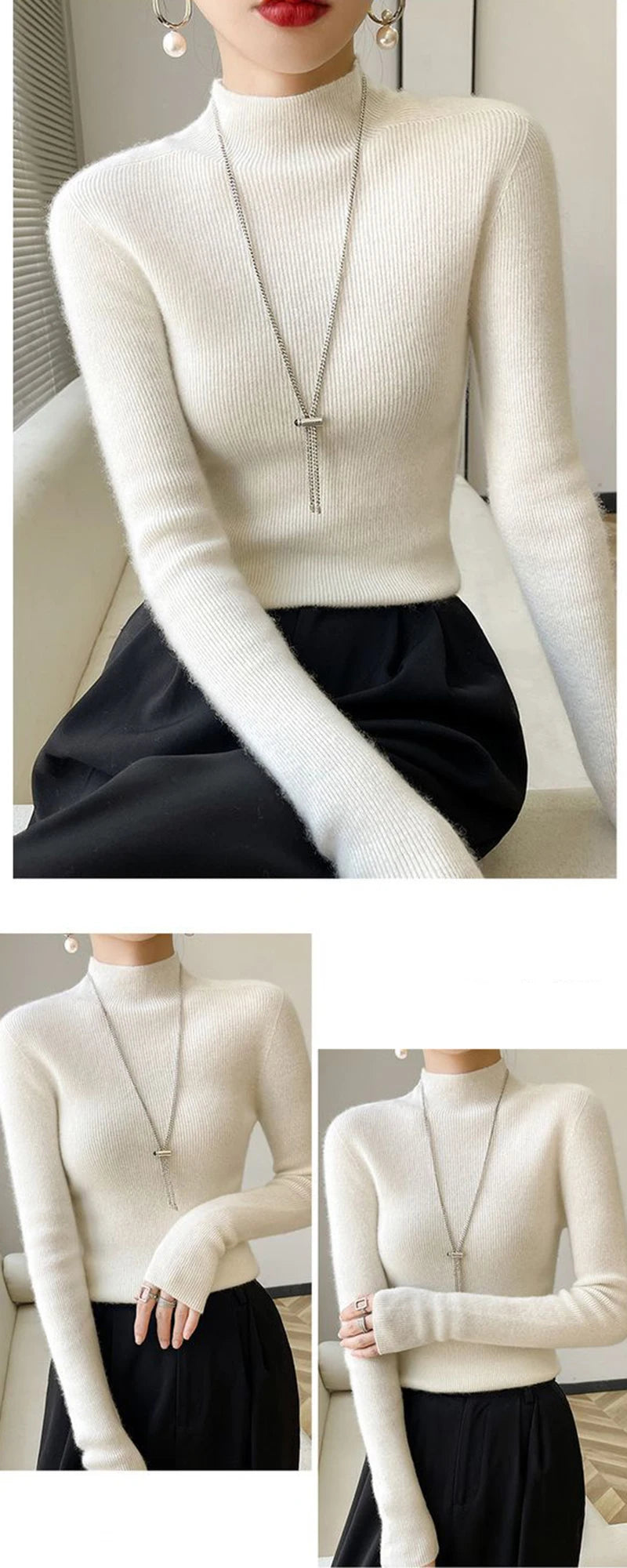 Solid Sweater Women Half Turtleneck Knitted Pullovers Harajuku Korean Thick Knitwear Autumn Winter Fashion Slim Jumpers