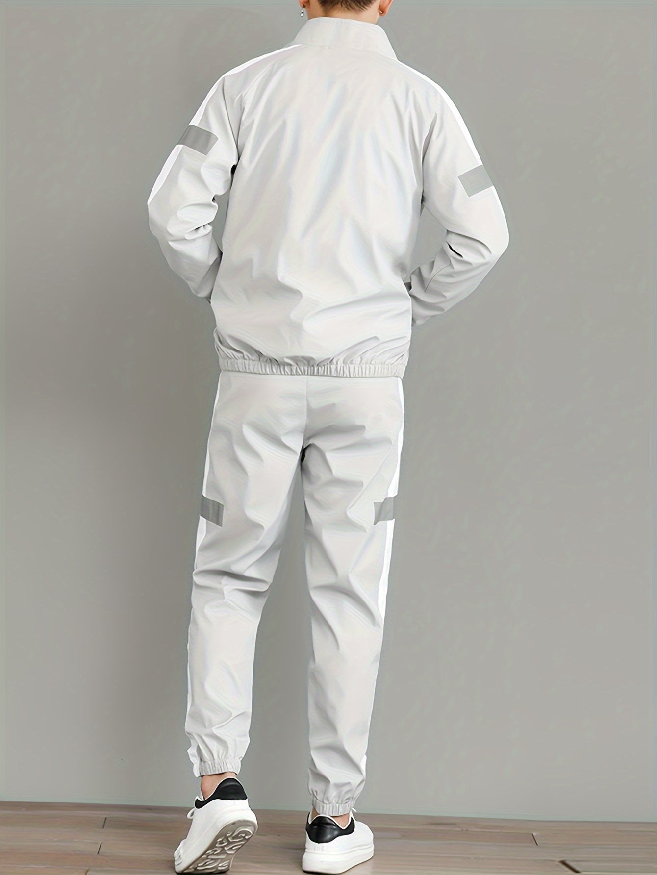 Men's Casual Sportswear Set - Trendy Korean-Style Jacket & Pants Combo, Long Sleeve, Machine Washable